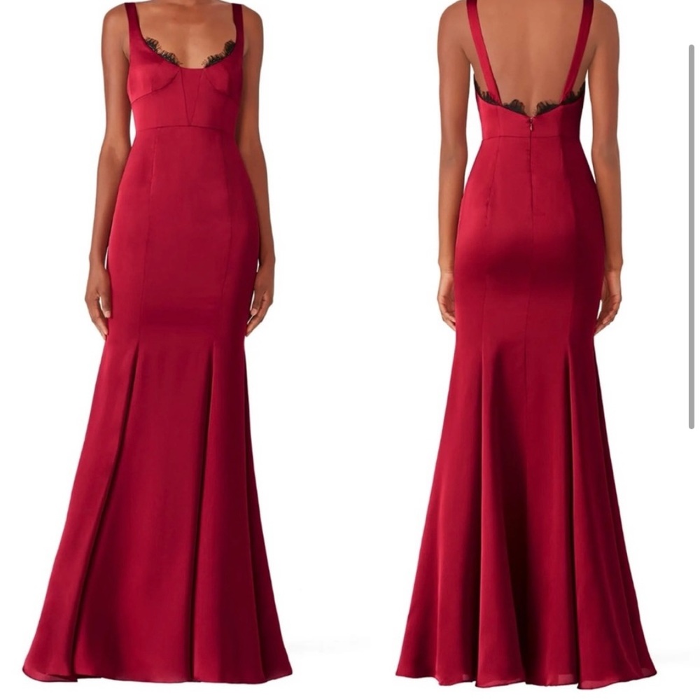 Fame and Partners Ara Satin & Lace Gown Red Sz 14